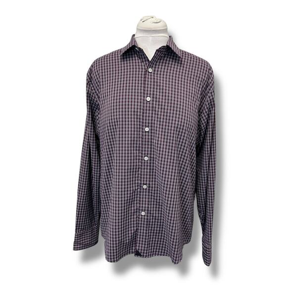 Untuckit Mens Vigneti Large Check Plaid Button-Down Shirt Nylon/Elastane - Picture 1 of 10